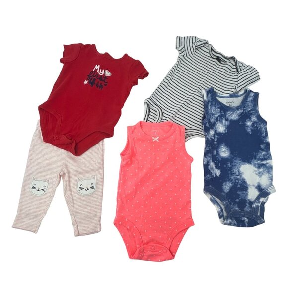 Baby Girl's - 1 Leggings, 2 Short Sleeve & 2 Sleeveless Bodysuits - Size 3 M - Picture 1 of 10